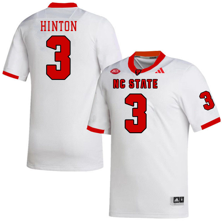 NC State Wolfpack #3 Rente Hinton College Football Jerseys Stitched-White